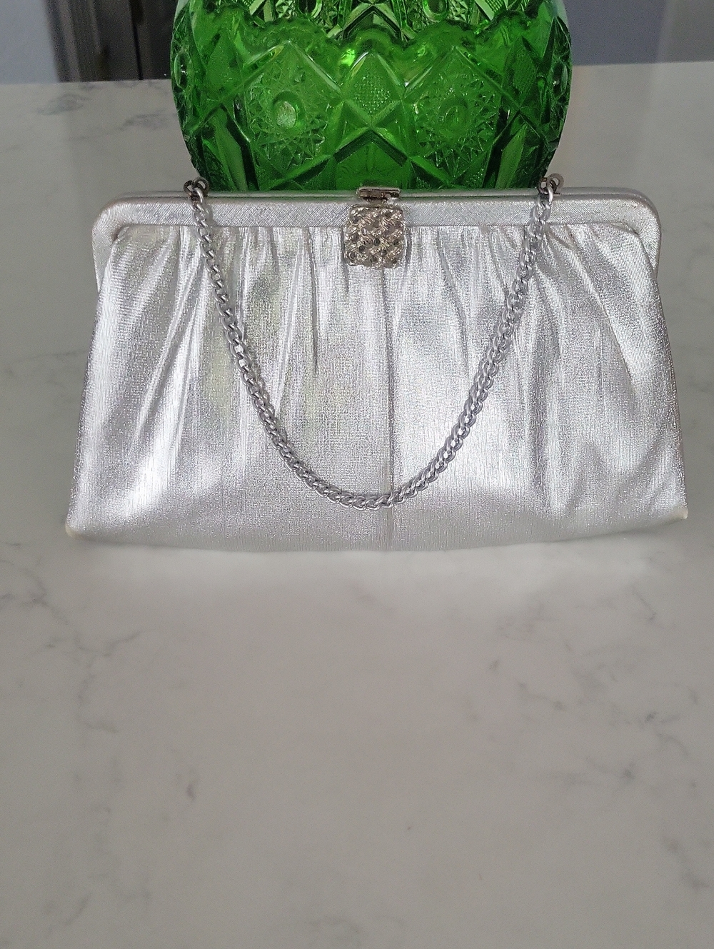 Vintage HL Silver Clutch With Chain Strap And Delicate Clasp
